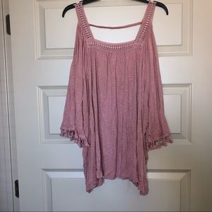Pink cold shoulder top
